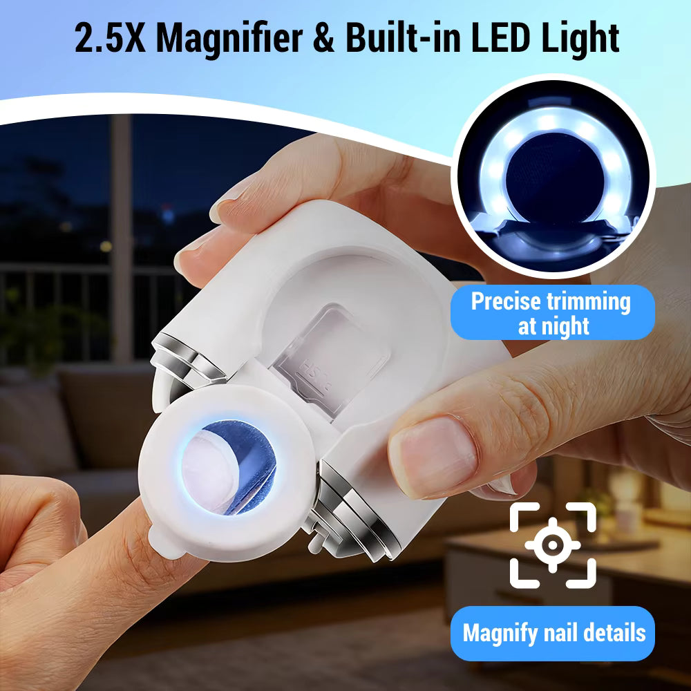 Dual-Blade Electric Nail Clipper with 2.5x Magnifier, LED Light & Callus Polisher
