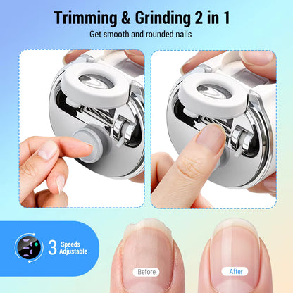 Dual-Blade Electric Nail Clipper with 2.5x Magnifier, LED Light & Callus Polisher