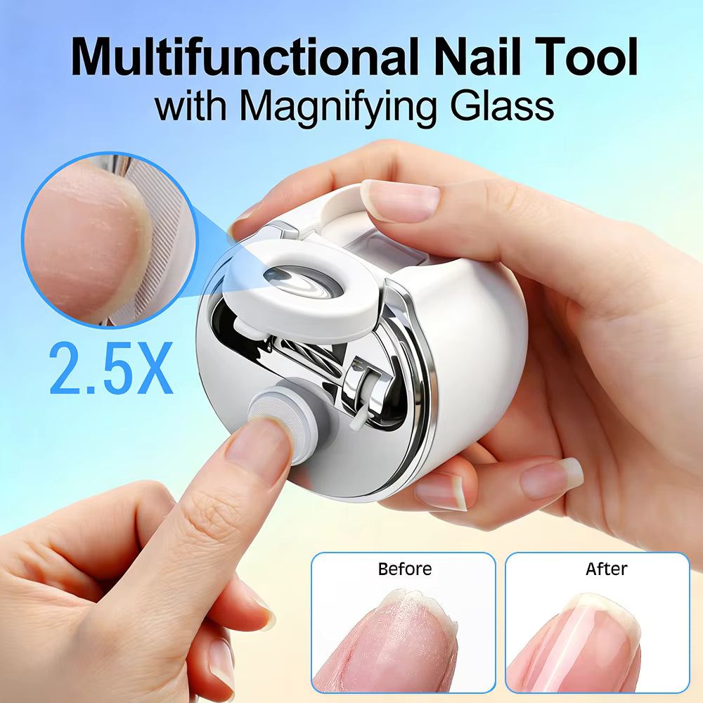 Dual-Blade Electric Nail Clipper with 2.5x Magnifier, LED Light & Callus Polisher