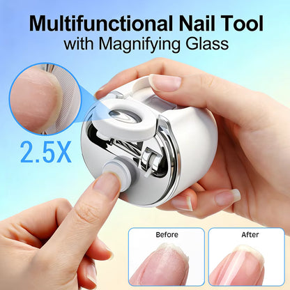 Dual-Blade Electric Nail Clipper with 2.5x Magnifier, LED Light & Callus Polisher