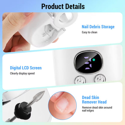 Dual-Blade Electric Nail Clipper with 2.5x Magnifier, LED Light & Callus Polisher