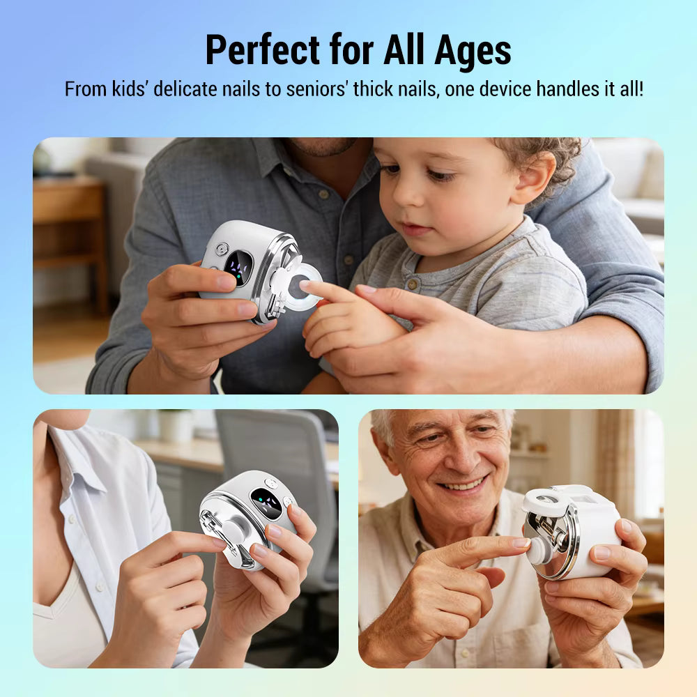 Dual-Blade Electric Nail Clipper with 2.5x Magnifier, LED Light & Callus Polisher